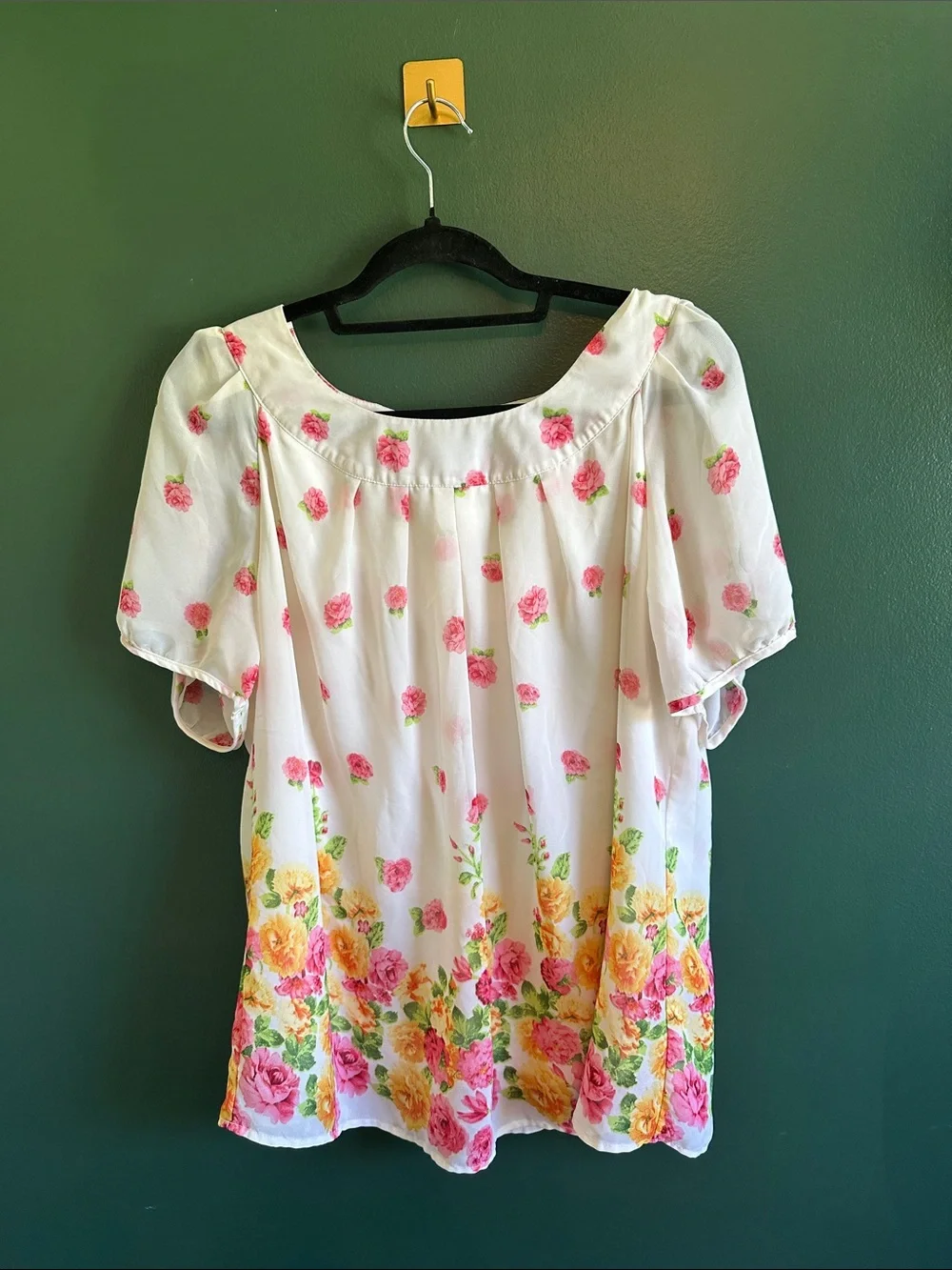 Sara Michelle Cream Top with Pink Floral Accents